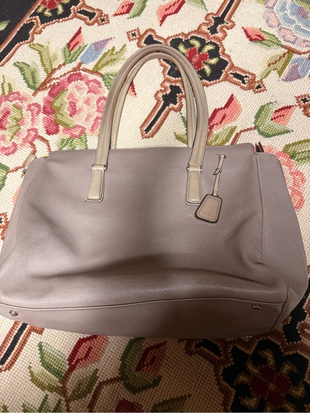 Tumi Taupe Leather Tote with Double Top Handles